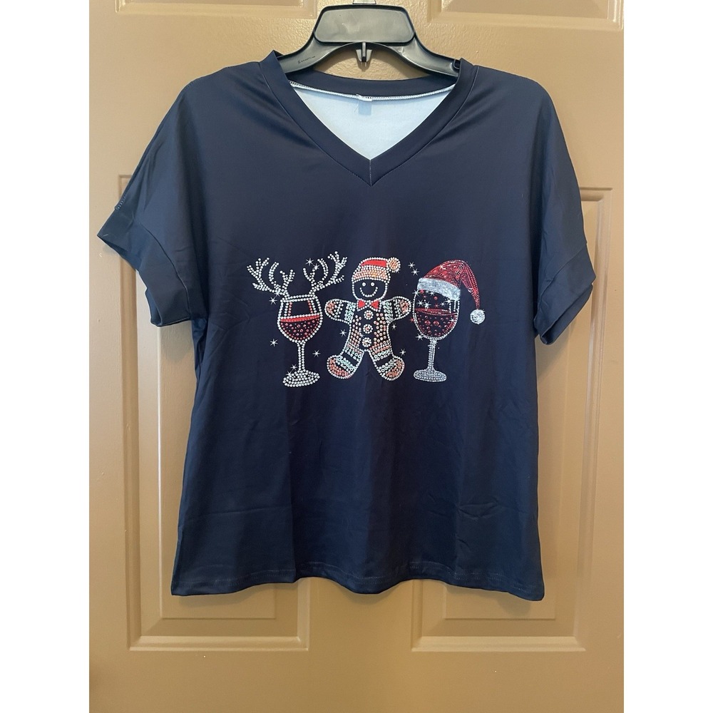 New Women's Black Christmas Spirit Short Sleeve Shirt Size Small No Tags